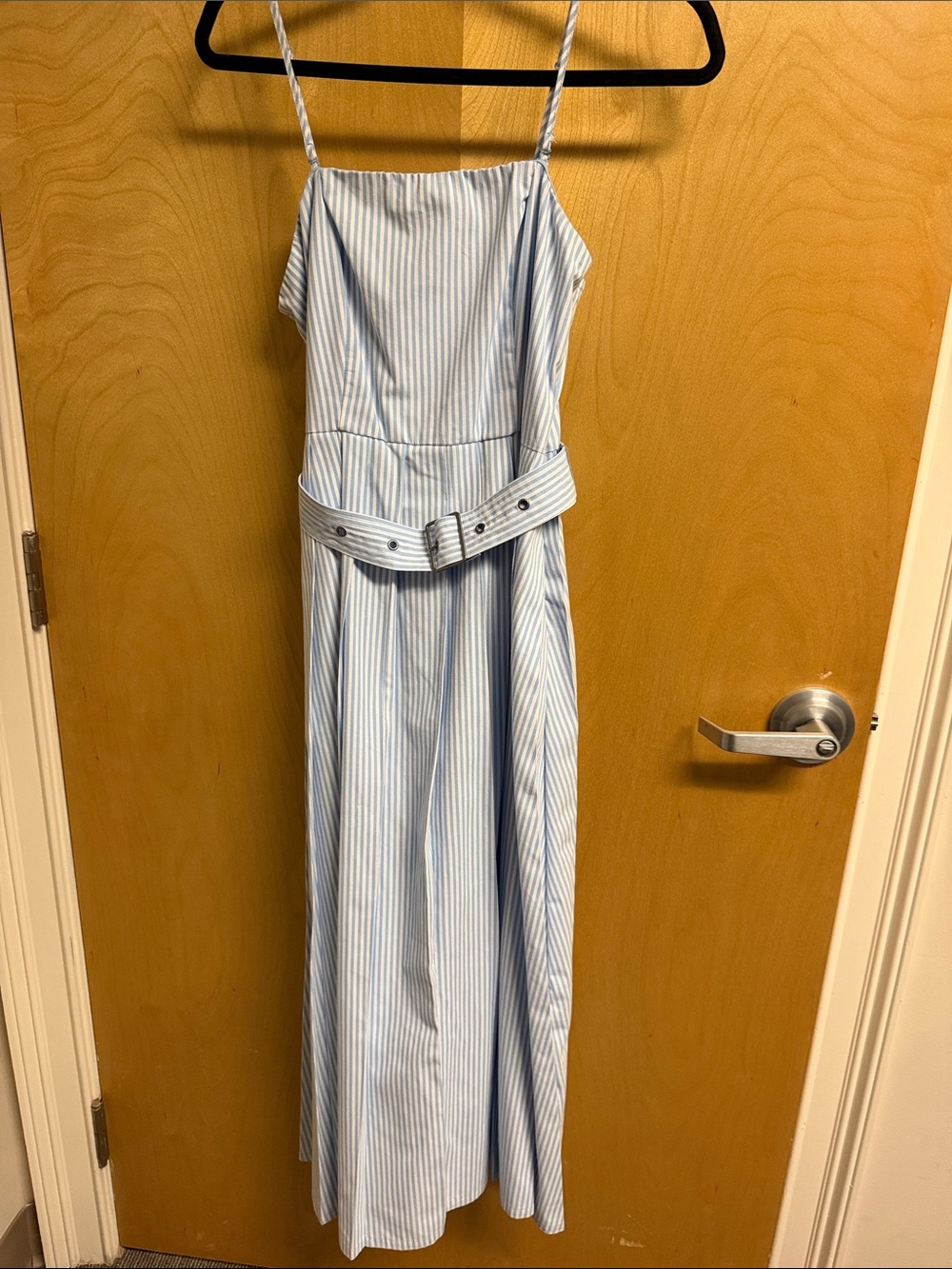 a new day Light Blue and White Striped Spaghetti Strap Belted Maxi Dress